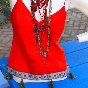 Brand New Orange Pure Silk Boho Top